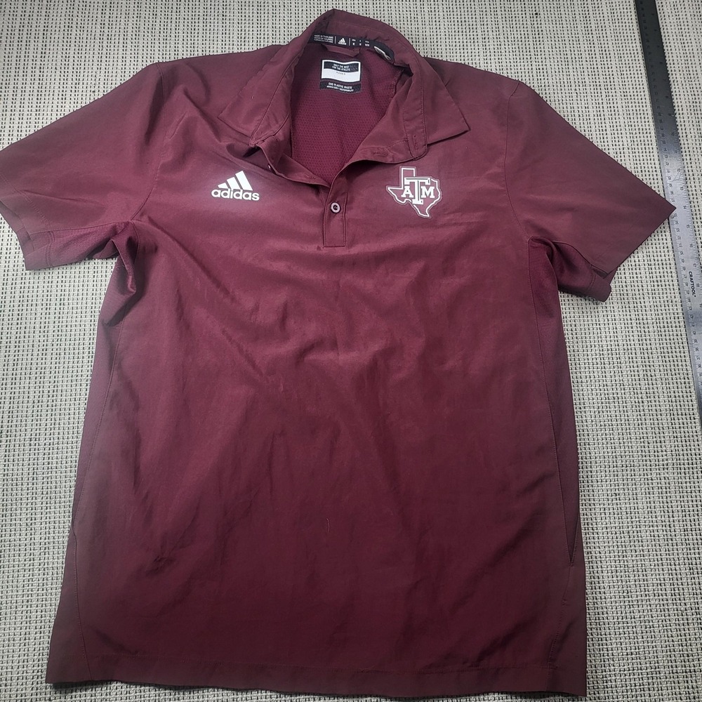 Texas A&M Aggies Shirt Mens Medium Maroon NCAA Football Adidas Polo Performance